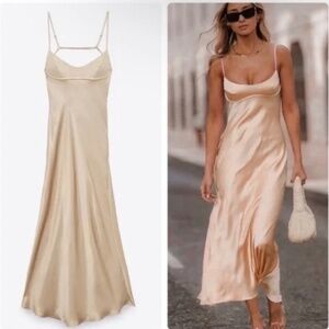 Zara Satin effect cut out dress